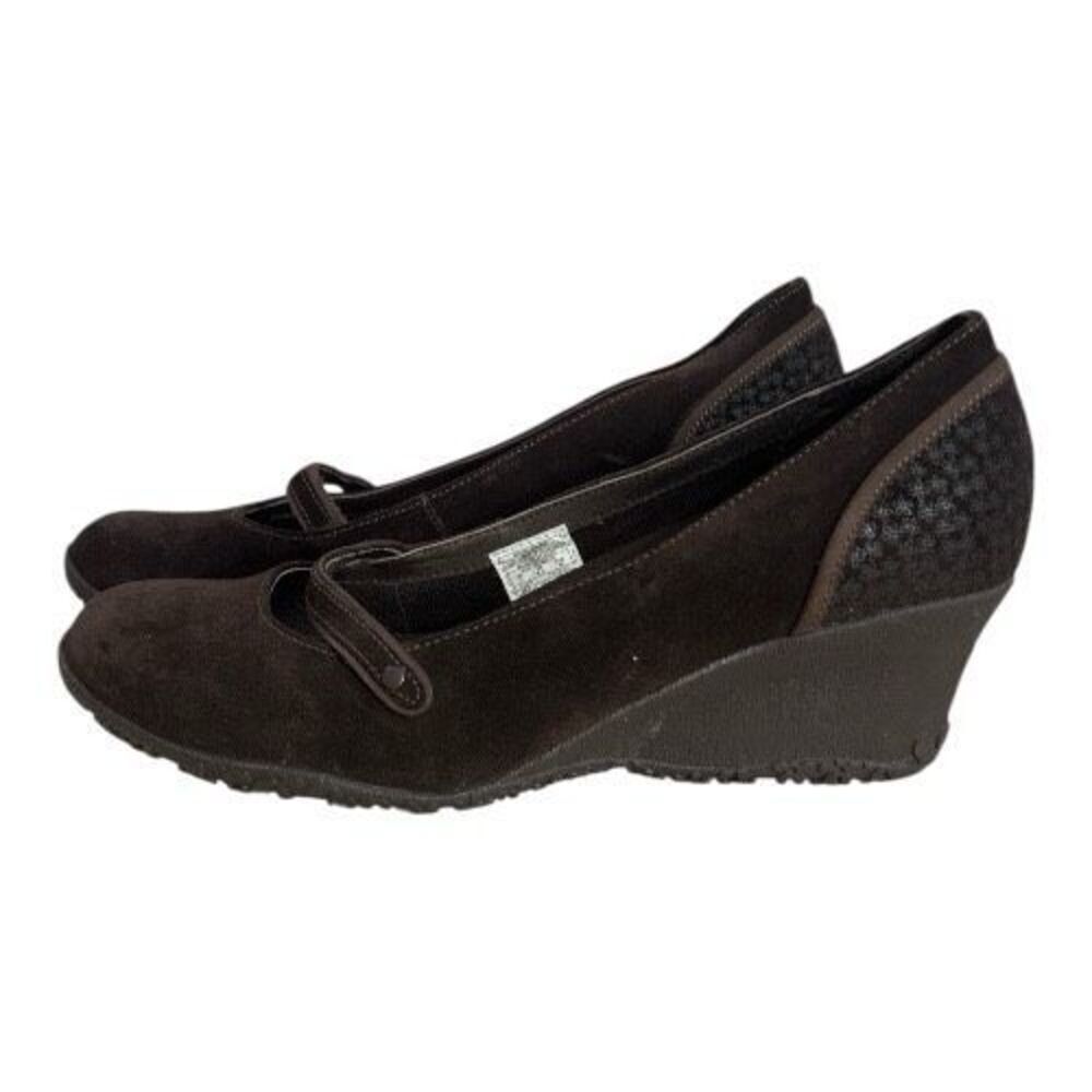 MERRELL PETUNIA Shoes Size 9 Floral Brown Suede Slip On Leather Wedge Heels
